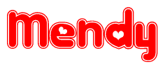   The image is a clipart featuring the word Mendy written in a stylized font with a heart shape replacing inserted into the center of each letter. The color scheme of the text and hearts is red with a light outline. 