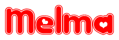 The image displays the word Melma written in a stylized red font with hearts inside the letters.