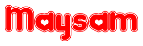 The image is a clipart featuring the word Maysam written in a stylized font with a heart shape replacing inserted into the center of each letter. The color scheme of the text and hearts is red with a light outline.