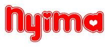 The image displays the word Nyima written in a stylized red font with hearts inside the letters.