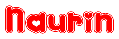 The image displays the word Naurin written in a stylized red font with hearts inside the letters.
