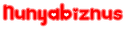 The image displays the word Nunyabiznus written in a stylized red font with hearts inside the letters.