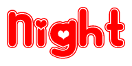 The image displays the word Night written in a stylized red font with hearts inside the letters.
