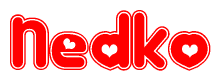 The image displays the word Nedko written in a stylized red font with hearts inside the letters.