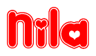 The image is a clipart featuring the word Nila written in a stylized font with a heart shape replacing inserted into the center of each letter. The color scheme of the text and hearts is red with a light outline.
