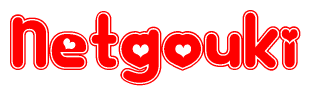 The image displays the word Netgouki written in a stylized red font with hearts inside the letters.