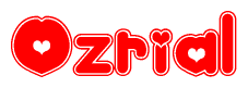 The image displays the word Ozrial written in a stylized red font with hearts inside the letters.