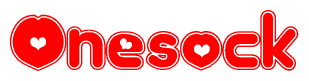 The image displays the word Onesock written in a stylized red font with hearts inside the letters.