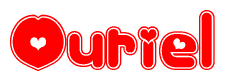 The image displays the word Ouriel written in a stylized red font with hearts inside the letters.
