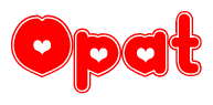 The image displays the word Opat written in a stylized red font with hearts inside the letters.
