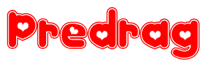 The image displays the word Predrag written in a stylized red font with hearts inside the letters.