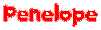 The image is a clipart featuring the word Penelope written in a stylized font with a heart shape replacing inserted into the center of each letter. The color scheme of the text and hearts is red with a light outline.