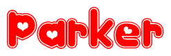 The image displays the word Parker written in a stylized red font with hearts inside the letters.