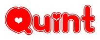 The image displays the word Quint written in a stylized red font with hearts inside the letters.