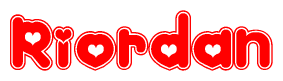 The image is a clipart featuring the word Riordan written in a stylized font with a heart shape replacing inserted into the center of each letter. The color scheme of the text and hearts is red with a light outline.