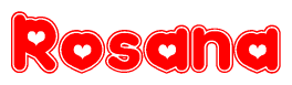 The image displays the word Rosana written in a stylized red font with hearts inside the letters.