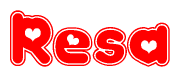   The image displays the word Resa written in a stylized red font with hearts inside the letters. 