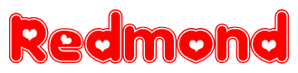 The image displays the word Redmond written in a stylized red font with hearts inside the letters.