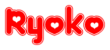 The image displays the word Ryoko written in a stylized red font with hearts inside the letters.
