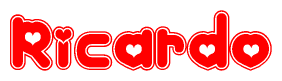 The image is a clipart featuring the word Ricardo written in a stylized font with a heart shape replacing inserted into the center of each letter. The color scheme of the text and hearts is red with a light outline.