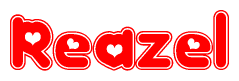 The image is a clipart featuring the word Reazel written in a stylized font with a heart shape replacing inserted into the center of each letter. The color scheme of the text and hearts is red with a light outline.