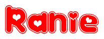 The image displays the word Ranie written in a stylized red font with hearts inside the letters.
