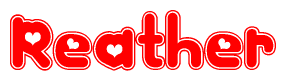 The image is a clipart featuring the word Reather written in a stylized font with a heart shape replacing inserted into the center of each letter. The color scheme of the text and hearts is red with a light outline.