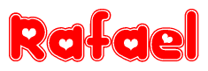 The image displays the word Rafael written in a stylized red font with hearts inside the letters.