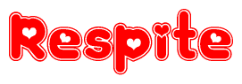  The image is a clipart featuring the word Respite written in a stylized font with a heart shape replacing inserted into the center of each letter. The color scheme of the text and hearts is red with a light outline. 