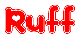 The image displays the word Ruff written in a stylized red font with hearts inside the letters.