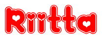 The image displays the word Riitta written in a stylized red font with hearts inside the letters.