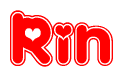 The image is a clipart featuring the word Rin written in a stylized font with a heart shape replacing inserted into the center of each letter. The color scheme of the text and hearts is red with a light outline.