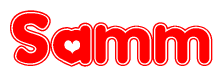The image is a clipart featuring the word Samm written in a stylized font with a heart shape replacing inserted into the center of each letter. The color scheme of the text and hearts is red with a light outline.