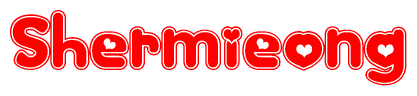 The image is a clipart featuring the word Shermieong written in a stylized font with a heart shape replacing inserted into the center of each letter. The color scheme of the text and hearts is red with a light outline.