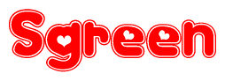 The image displays the word Sgreen written in a stylized red font with hearts inside the letters.