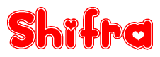 The image is a clipart featuring the word Shifra written in a stylized font with a heart shape replacing inserted into the center of each letter. The color scheme of the text and hearts is red with a light outline.