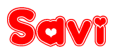 The image displays the word Savi written in a stylized red font with hearts inside the letters.