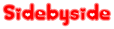 The image displays the word Sidebyside written in a stylized red font with hearts inside the letters.