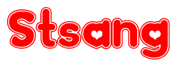 The image is a clipart featuring the word Stsang written in a stylized font with a heart shape replacing inserted into the center of each letter. The color scheme of the text and hearts is red with a light outline.