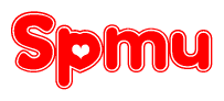 The image displays the word Spmu written in a stylized red font with hearts inside the letters.