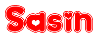The image is a clipart featuring the word Sasin written in a stylized font with a heart shape replacing inserted into the center of each letter. The color scheme of the text and hearts is red with a light outline.