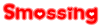 The image displays the word Smossing written in a stylized red font with hearts inside the letters.