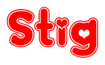 The image is a clipart featuring the word Stig written in a stylized font with a heart shape replacing inserted into the center of each letter. The color scheme of the text and hearts is red with a light outline.