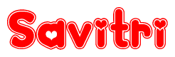 The image displays the word Savitri written in a stylized red font with hearts inside the letters.
