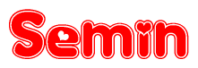 The image is a clipart featuring the word Semin written in a stylized font with a heart shape replacing inserted into the center of each letter. The color scheme of the text and hearts is red with a light outline.