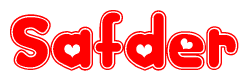 The image displays the word Safder written in a stylized red font with hearts inside the letters.