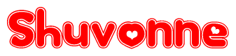 The image is a clipart featuring the word Shuvonne written in a stylized font with a heart shape replacing inserted into the center of each letter. The color scheme of the text and hearts is red with a light outline.