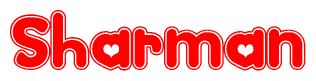The image displays the word Sharman written in a stylized red font with hearts inside the letters.