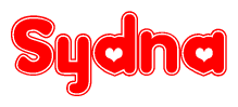 The image is a clipart featuring the word Sydna written in a stylized font with a heart shape replacing inserted into the center of each letter. The color scheme of the text and hearts is red with a light outline.