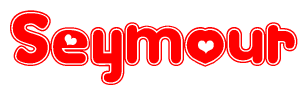 The image is a clipart featuring the word Seymour written in a stylized font with a heart shape replacing inserted into the center of each letter. The color scheme of the text and hearts is red with a light outline.